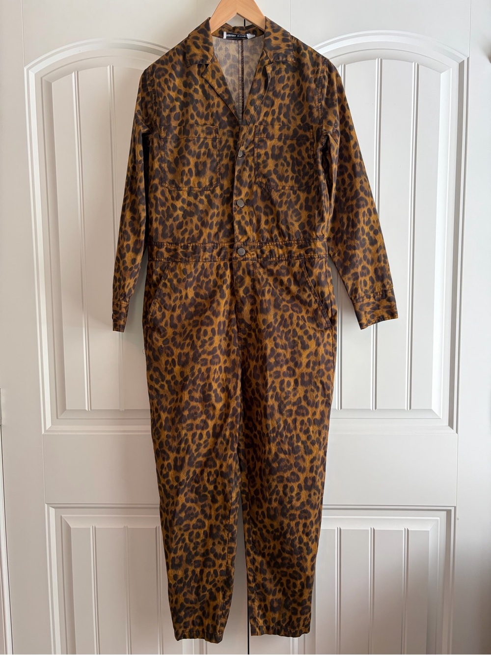 Rebecca Minkoff Animal Print Long Sleeve V Neck Women's Jumpsuit Size Small